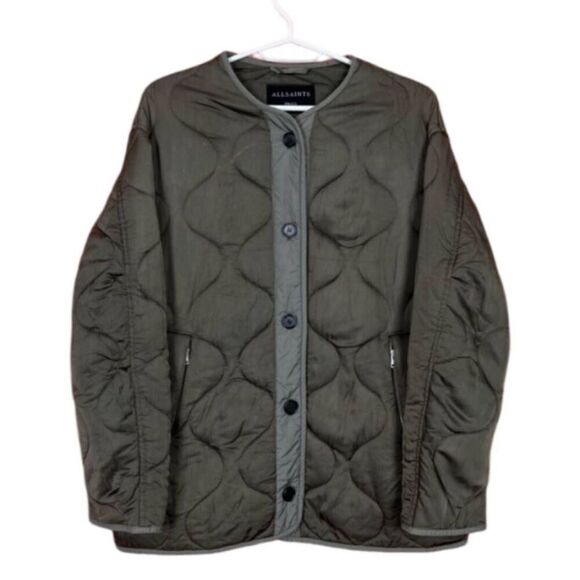 All Saints Hayes Quilted Jacket - Size XS Olive Green - Picture 3 of 15